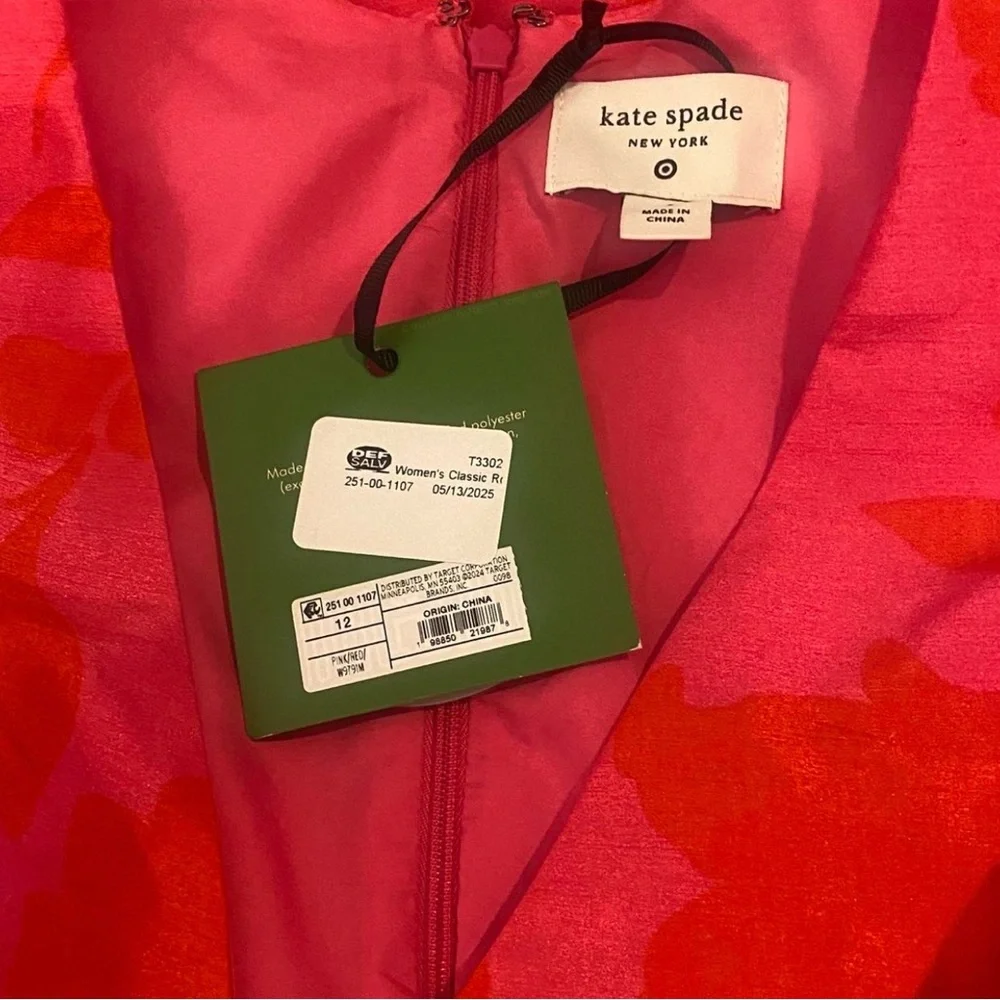 Size 12 Kate Spade Bold Pink & Red Floral Midi Peplum Dress Garden Party Brunch